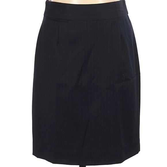 J. Crew Pinstripe Black and Blue 100% Wool Knee Length Pencil Skirt sz 2 - Picture 1 of 4